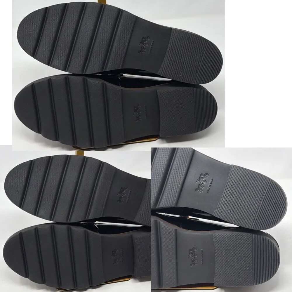 Coach Penny Loafers Womens 10 Black Leather Lug Sole AUTH Made In Spain